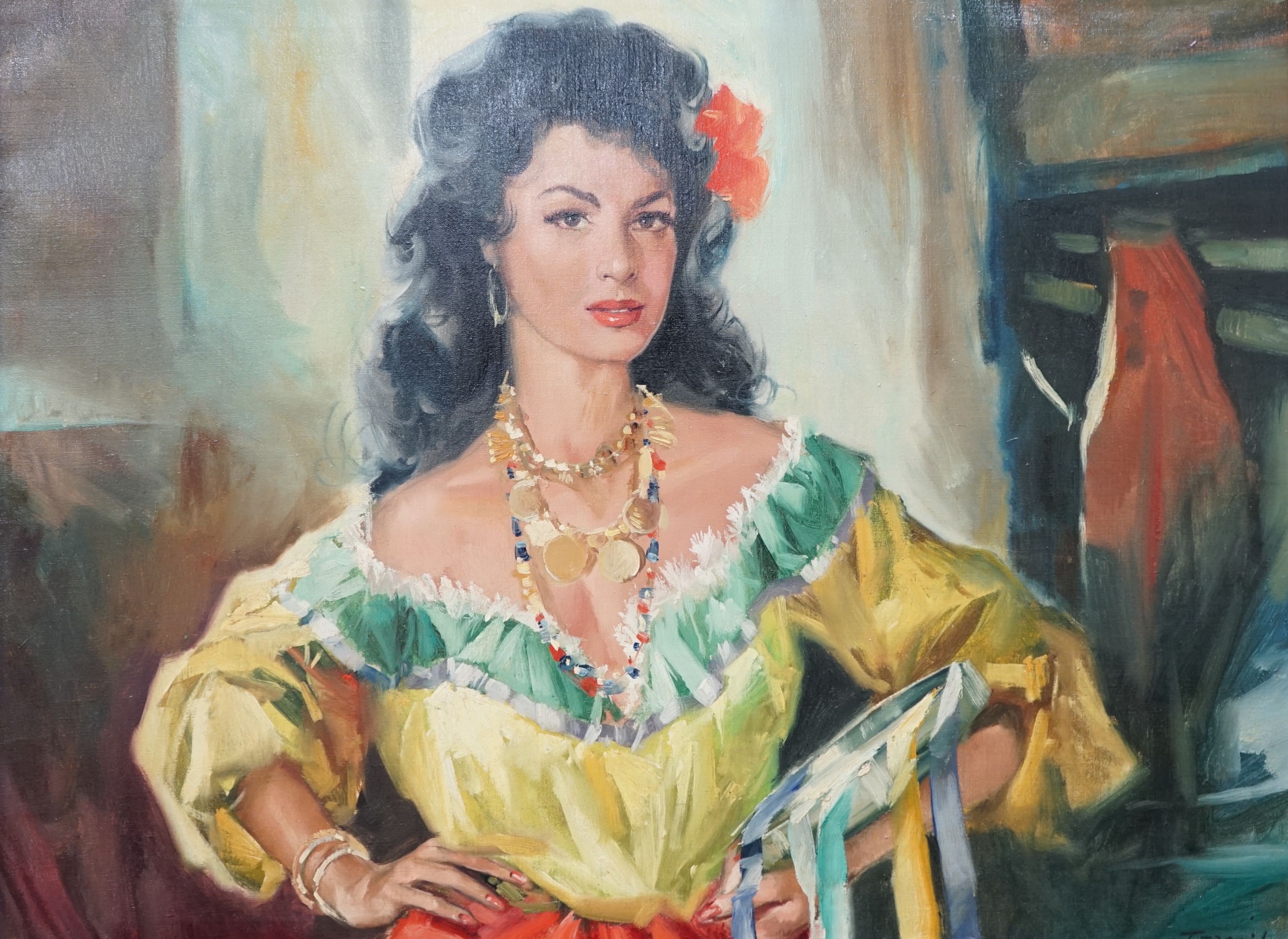 Fuzasil, oil on canvas, Portrait of Romany woman, signed, 58 x 78cm